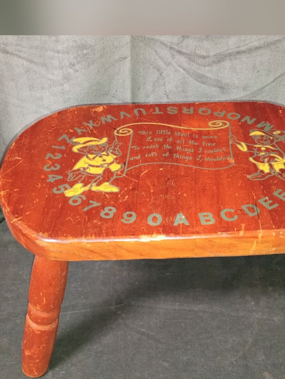 Vintage 60s Wooden Children's Step Stool with Alphabet & Numbers
